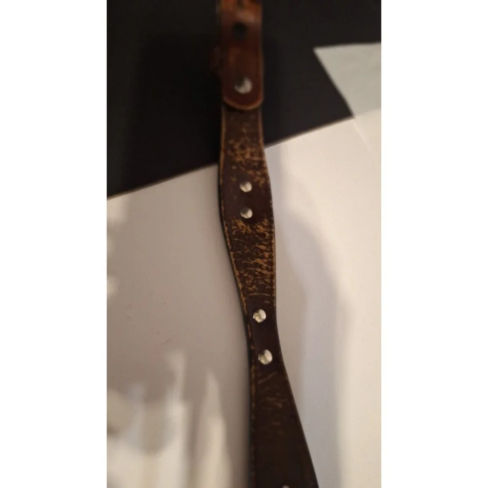 VINTAGE WESTERN LEATHER CONCHO BELT BROWN TOOLED BRAIDED SILVER Sz 28